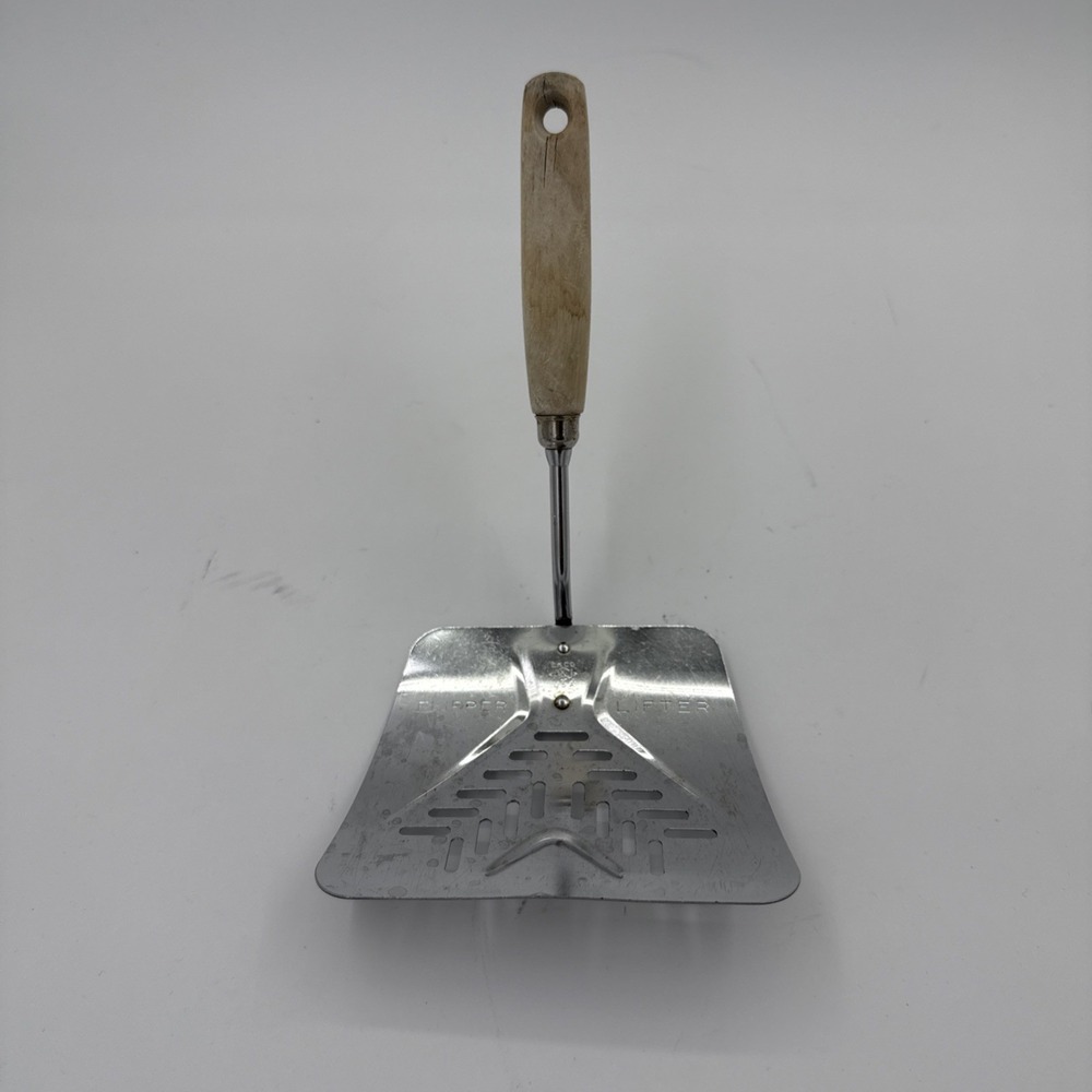 Vintage EKCO A&J Flipper Lifter Spatula Wide Curved Chrome Plated Wood Handle